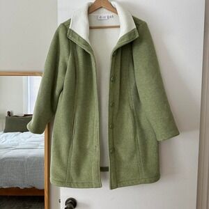 Vintage Moss Green Sherpa Lined Fleece Jacket Size M